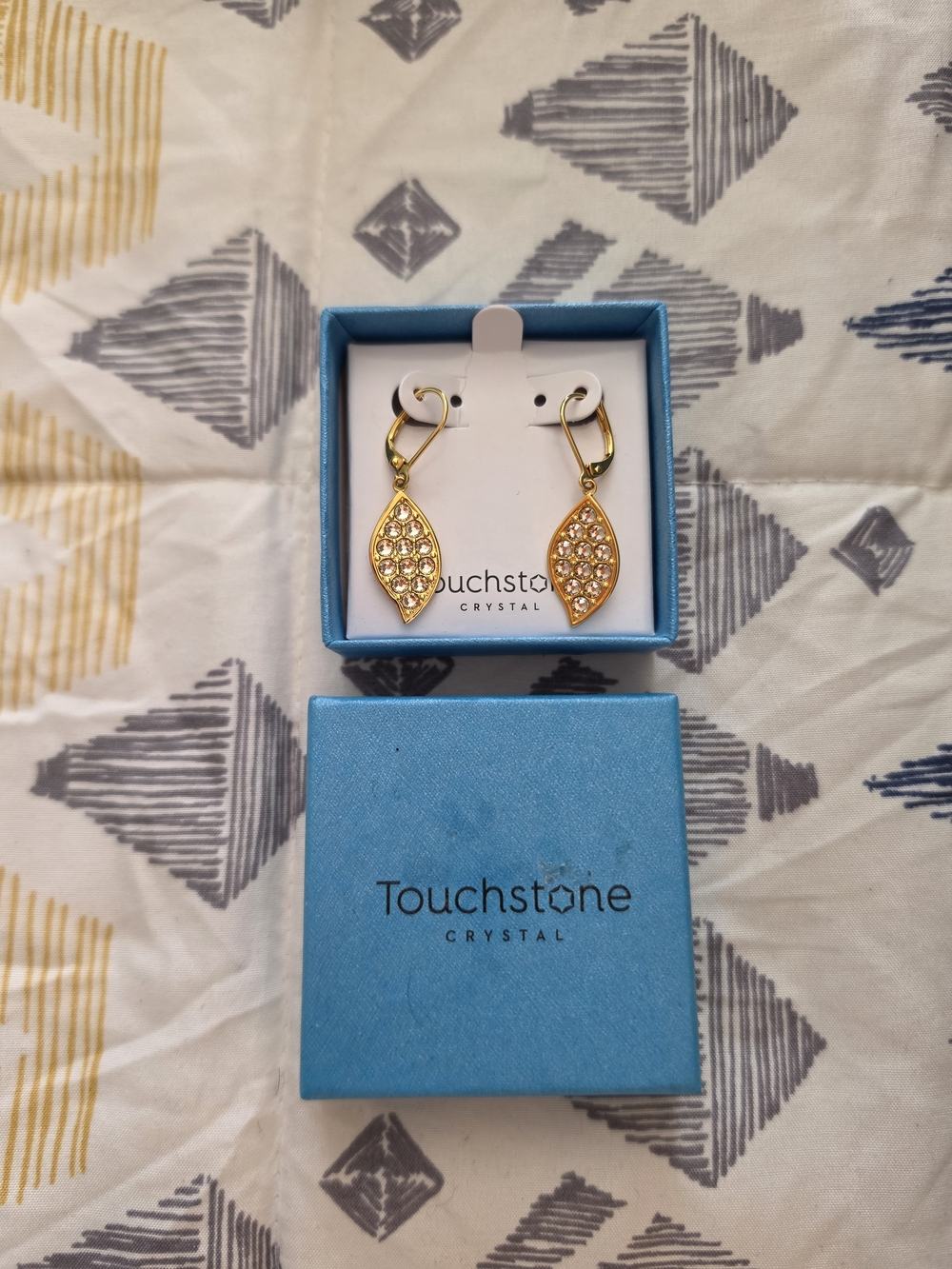 Touchstone Crystal Gold Leaf Drop Earrings with Clear Crystals